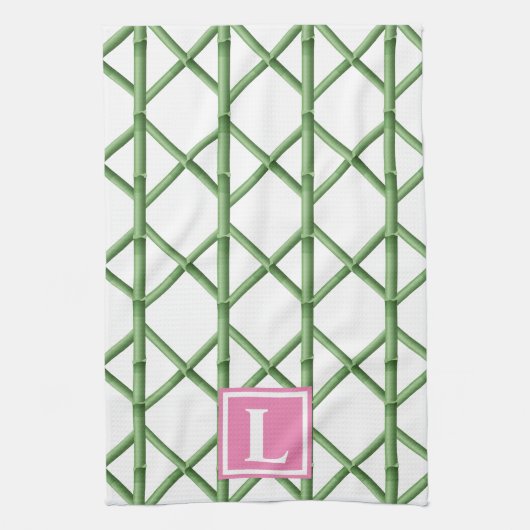 Preppy Green Trellis Bamboo Muster Monogram Geschirrtuch (Vertikal)
