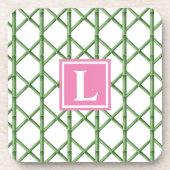 Preppy Green Trellis Bamboo Muster Monogram Getränkeuntersetzer (Vorderseite)