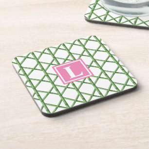 Preppy Green Trellis Bamboo Muster Monogram Getränkeuntersetzer