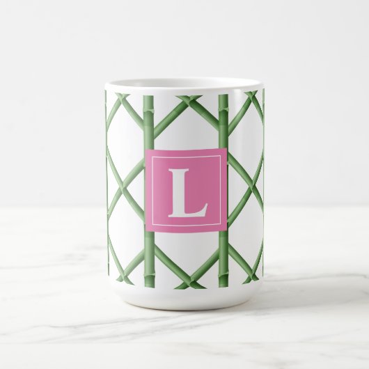 Preppy Green Trellis Bamboo Muster Monogram Kaffeetasse (Mittel)