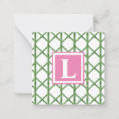 Preppy Green Trellis Bamboo Muster Monogram Mitteilungskarte (Vorderseite)