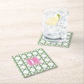 Preppy Green Trellis Bamboo Muster Monogram Rechteckiger Pappuntersetzer (Vor Ort)