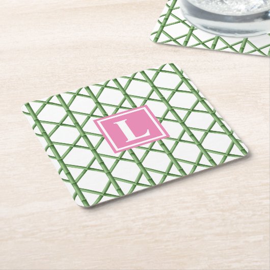 Preppy Green Trellis Bamboo Muster Monogram Rechteckiger Pappuntersetzer (angewinkelt)