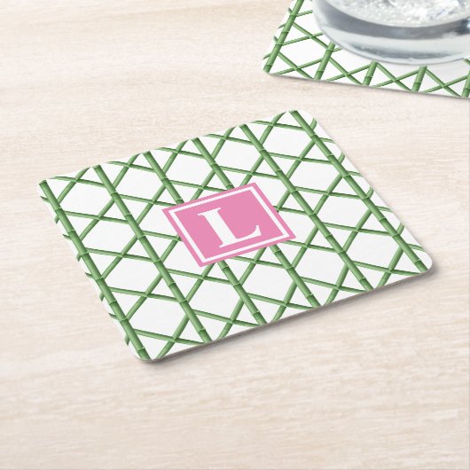 Preppy Green Trellis Bamboo Muster Monogram Rechteckiger Pappuntersetzer (angewinkelt)