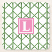 Preppy Green Trellis Bamboo Muster Monogram Rechteckiger Pappuntersetzer (Vorderseite)