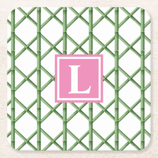 Preppy Green Trellis Bamboo Muster Monogram Rechteckiger Pappuntersetzer (Vorderseite)