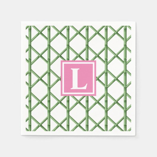 Preppy Green Trellis Bamboo Muster Monogram Serviette (Vorderseite)