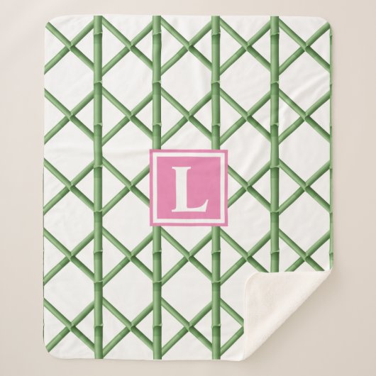 Preppy Green Trellis Bamboo Muster Monogram Sherpadecke (Vorderseite)