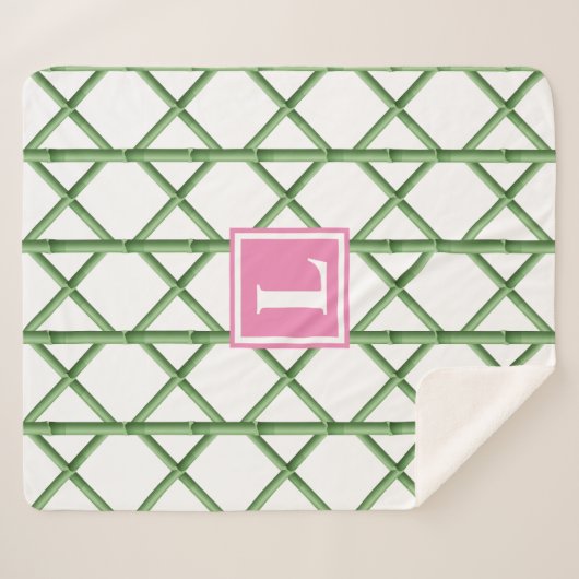Preppy Green Trellis Bamboo Muster Monogram Sherpadecke (Vorderseite (Horizontal))
