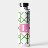 Preppy Green Trellis Bamboo Muster Monogram Trinkflasche (Links)