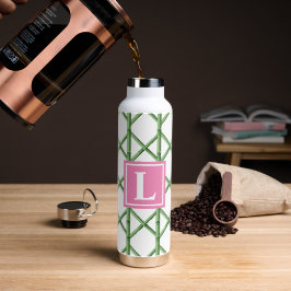 Preppy Green Trellis Bamboo Muster Monogram Trinkflasche