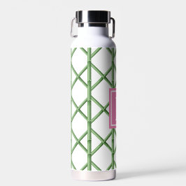 Preppy Green Trellis Bamboo Muster Monogram Trinkflasche