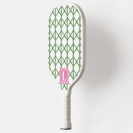Preppy Green Trellis Bamboo Small Pattern Monogram Pickleball Schläger (Links)