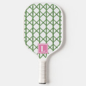 Preppy Green Trellis Bamboo Small Pattern Monogram Pickleball Schläger (Rückseite)