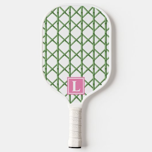 Preppy Green Trellis Bamboo Small Pattern Monogram Pickleball Schläger (Rückseite)