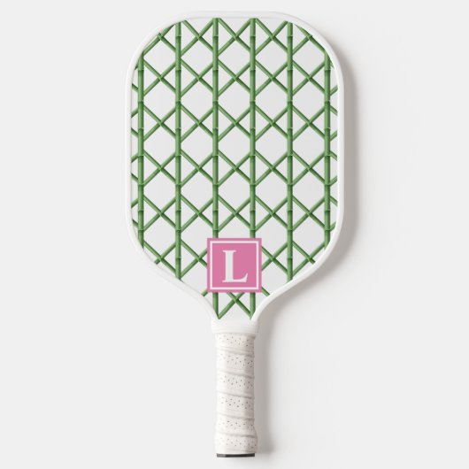 Preppy Green Trellis Bamboo Small Pattern Monogram Pickleball Schläger (Vorderseite)