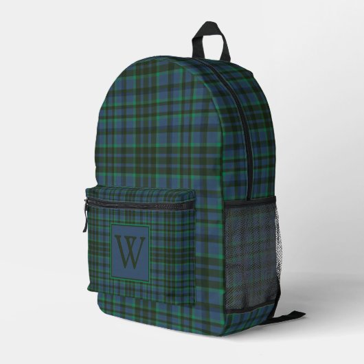 Preppy Green und Blue Kariert Monogram Bedruckter Rucksack (Rückseitige Ecke Rechts)