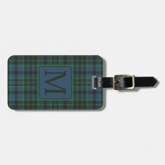 Preppy Green und Blue Kariert Monogram Gepäckanhänger (Vorderseite horizontal)