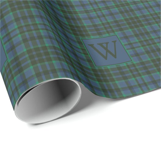 Preppy Green und Blue Kariert Monogram Geschenkpapier (Rolleneckpunkt)