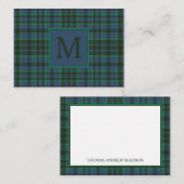 Preppy Green und Blue Kariert Monogram Mitteilungskarte (Vorne/Hinten)