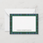 Preppy Green und Blue Kariert Monogram Mitteilungskarte (Rückseite)