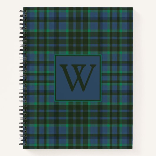 Preppy Green und Blue Kariert Monogram Notizblock (Vorderseite)