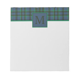 Preppy Green und Blue Kariert Monogram Notizblock