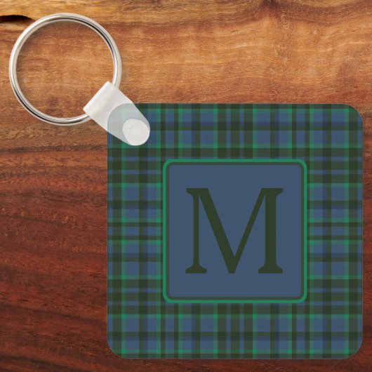 Preppy Green und Blue Kariert Monogram Schlüsselanhänger (Vorderseite)