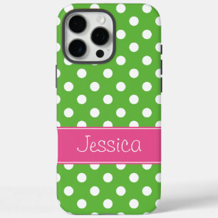 Preppy Green und Pink Polka Dots Personalisiert iPhone 16 Pro Max Hülle
