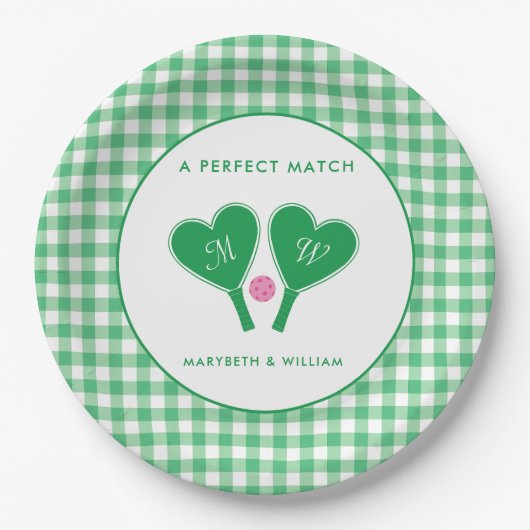 Preppy Green und Pink Wedding Pickleball Pappteller (Vorderseite)