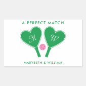 Preppy Green und Pink Wedding Pickleball Rechteckiger Aufkleber (Vorderseite)