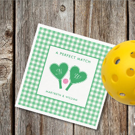 Preppy Green und Pink Wedding Pickleball Serviette