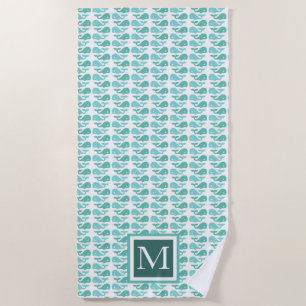 Preppy Green Whale ⎥ Monogram Beach Handtuch