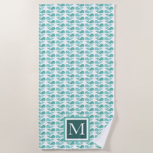 Preppy Green Whale ⎥ Monogram Beach Handtuch (Vorderseite)