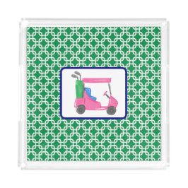 Preppy Green White Link Muster Pink Golf Cart Acryl Tablett