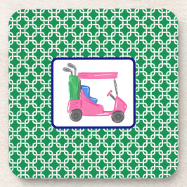 Preppy Green White Link Muster Pink Golf Cart Getränkeuntersetzer
