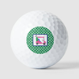 Preppy Green White Link Muster Pink Golf Cart Golfball