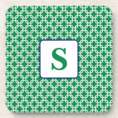 Preppy Green White Link Pattern Navy Monogram Getränkeuntersetzer (Vorderseite)
