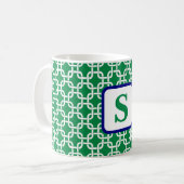 Preppy Green White Link Pattern Navy Monogram Kaffeetasse (Vorderseite Links)