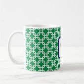 Preppy Green White Link Pattern Navy Monogram Kaffeetasse (Links)