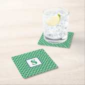 Preppy Green White Link Pattern Navy Monogram Rechteckiger Pappuntersetzer (Vor Ort)