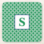 Preppy Green White Link Pattern Navy Monogram Rechteckiger Pappuntersetzer (Vorderseite)