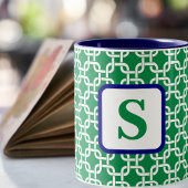 Preppy Green White Link Pattern Navy Monogram Zweifarbige Tasse