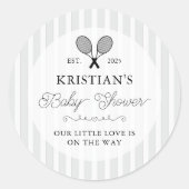 Preppy Grey Tennis Theme Chic Baby Shower Runder Aufkleber (Vorderseite)