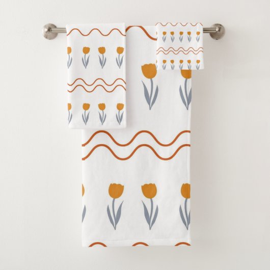 Preppy Groovy Stripe Tulip Blume Muster Badhandtuch Set (Insitu)