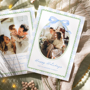 Preppy Grün & Blaue Whimsical-Schleife Feiertagskarte