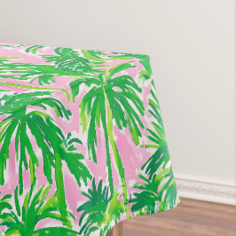 Preppy Grün Palmbaum Rosa | Tropisch Küstenstil Tischdecke