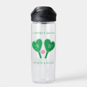 Preppy-Grün- und Rosa-Hochzeit-Pickleball Trinkflasche