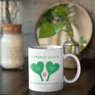 Preppy-Grün- und Rosafarbenes Hochzeitspickleball Kaffeetasse
