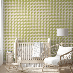 Preppy Hahnentrittmuster in Creme und Olive Green Tapete